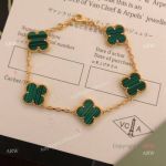 V C & A Magic Alhambra 5 motifs Bracelet Gold Hardware-Malachite